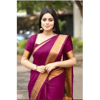 Svb Pink Art Silk Plain With Blouse Saree