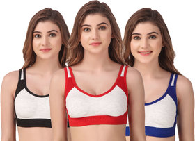Empisto Branded Red, Blue, Black Color Cotton Fabric Sport Bra