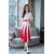Vivient Women White Plain Red Kali Flair Georgette Maxi Dress.
