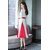 Vivient Women White Plain Red Kali Flair Georgette Maxi Dress.