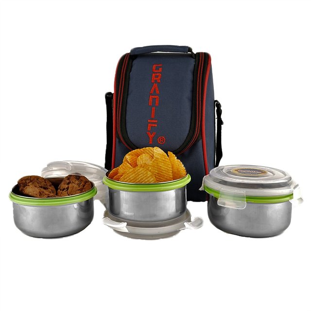 Buy GRANIFY Lunch Box ( 3 Steel Containers With Bag Cover ) L Online ...