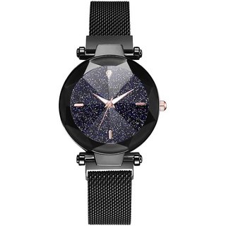 HRV Hours 3,6,9 Represents Line and 12 Represent Diamond Black 21st century Analog Watch For Women