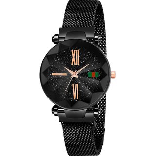 HRV Black roman digit Magnet Buckle Quartz Watches For girls Fashion