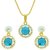 MissMister CZ Studded Blue Chess Board Cut,Pendant Earring Set Jewellery for Women