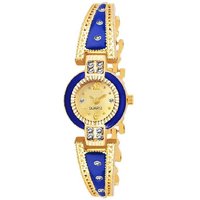 HRV Women Blue Round Gold Dial Rajvadi Bangle Analog Watch
