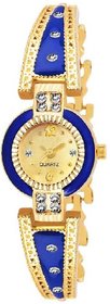 HRV Women Blue Round Gold Dial Rajvadi Bangle Analog Watch