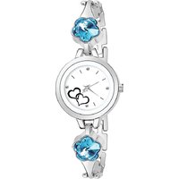 HRV White Heart Round Dial Silver Metal Strap Analog Watch For Women