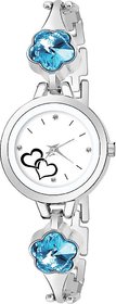 HRV White Heart Round Dial Silver Metal Strap Analog Watch For Women