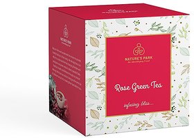Nature's Park Rose Green Tea Loose Leaf  Rose Petals blend for Glowing  Radiant Skin, Pyramid Tea Bags (20 Pcs)
