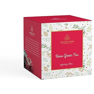 Nature's Park Rose Green Tea Loose Leaf  Rose Petals blend for Glowing  Radiant Skin, Pyramid Tea Bags (20 Pcs)
