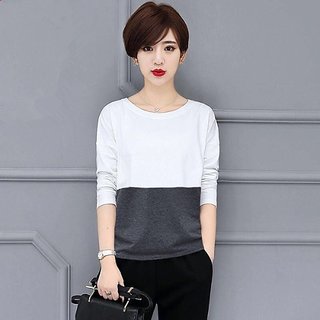 Vivient Women White Dark Grey Colour Block T-shirts