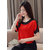 Vivient Women Red Plain Round Curved Black Shoulder Rayon Top