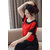 Vivient Women Red Plain Round Curved Black Shoulder Rayon Top