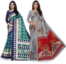 SVB Sarees Multicolor Printed Mysore Silk With Blouse Saree