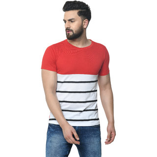 Odoky Mens Multicolor Color Block Cotton Blend Round Neck T-Shirt