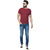 Odoky Mens Maroon Striped Cotton Blend Round Neck T-Shirt