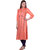 Rocca Women Rayon Printed Straight Fit Calf Long Kurta (Orange)