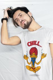 Generic Mens White Digital Print Cotton Blend Round Neck T-Shirt