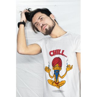 Generic Mens White Digital Print Cotton Blend Round Neck T-Shirt