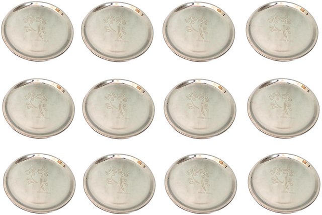 Buy AH Stainless Steel Heavy Guage Mirror Finish Dinner Plates - 12 ...
