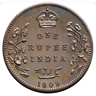 one rupees india 1909 silver coin edwaard vii.