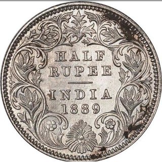 HALF RUPEES 1889 SILVER COIN.