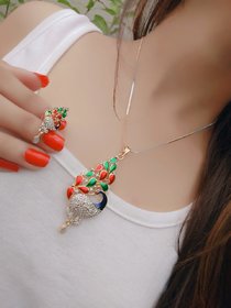 Hetprit peacock design pendent set with chain for women