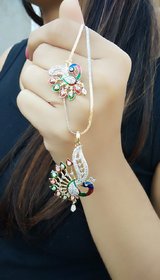 Hetprit peacock design pendent set with chain for women
