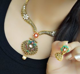 Hetprit peacock design necklace set for women