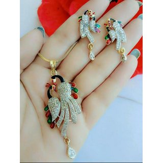 Hetprit peacock design pendent set with chain for women