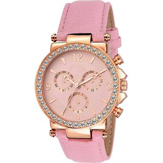 HRV Geneva Pink Platinum Analog Dial Watch For Women