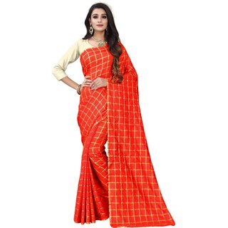 Sanskriti Red Gold Silk Saree ( Square Design )