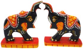 STE Hand painted Elephant wooden animal figurines pack of 2 multicolor