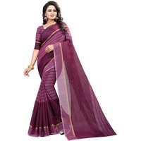 Sharda Creation Pink Striped Print Polycotton  Without Blouse Saree