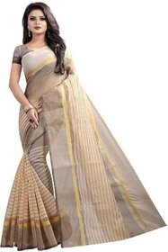 SVB Cream Striped Print Polycotton  Without Blouse Saree