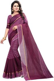 SVB Pink Striped Print Polycotton  Without Blouse Saree