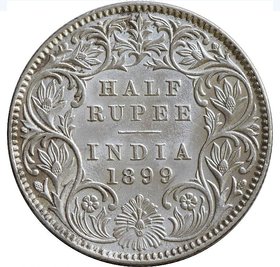 HALF RUPEES 1899 SILVER COIN.