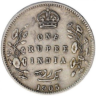 one rupees 1905 silver coin 11.66 gm coin.