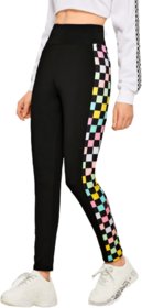 Women's / Girl's Side Colorful check's block stripe Legging Tight's  Gym Wear Yoga Wear Sport's Wear