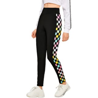 Women's / Girl's Side Colorful check's block stripe Legging Tight's  Gym Wear Yoga Wear Sport's Wear