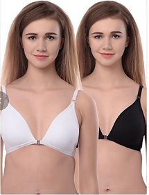 Skin N Soul Women's Cotton Non Padded Non Wired Front Open Low Neck V Shape Bra - 3pcs