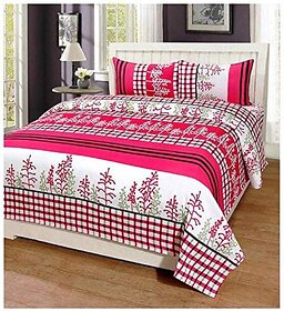 SHAKRIN 3d Printed  Poly Cotton Double Bedsheet with 2 Pillow Covers, 90 x 90 inch , Multicolor