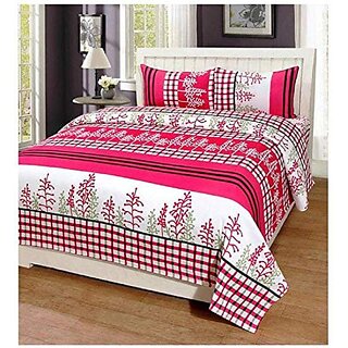 SHAKRIN 3d Printed  Poly Cotton Double Bedsheet with 2 Pillow Covers, 90 x 90 inch , Multicolor