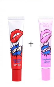 2 colors ROMANTIC BEAR 2PCS Waterproof Lipstick -SEXY REDLOVELY PEACH ,