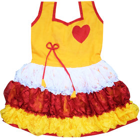 Flora's Self Design Cotton Dresses For Girls