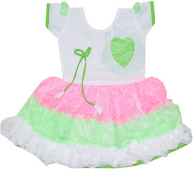 Flora's Self Design Cotton Dresses For Girls