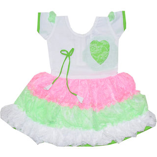 Flora's Self Design Cotton Dresses For Girls