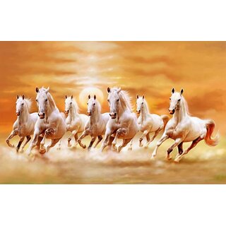 Style UR Home - Vastu Seven Horse Painting with Rising Sun Right to left -12x 18