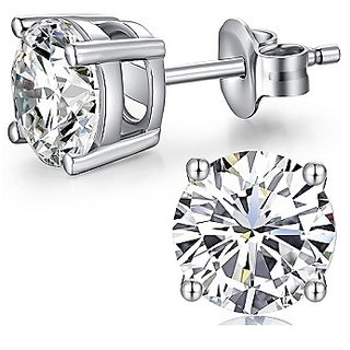Precious diamond stone earring original  natural american diamond stud earring silver for women  girls by Ceylonmine