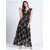 Vivient Women Black Red Flower Printed Georgette Long Dress